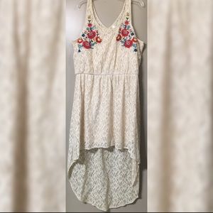 Cream Lace Dress with Flower Embroidery